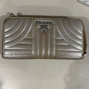 Prada Milano Quilted Metallic‎ Gold Zip-Around Wallet